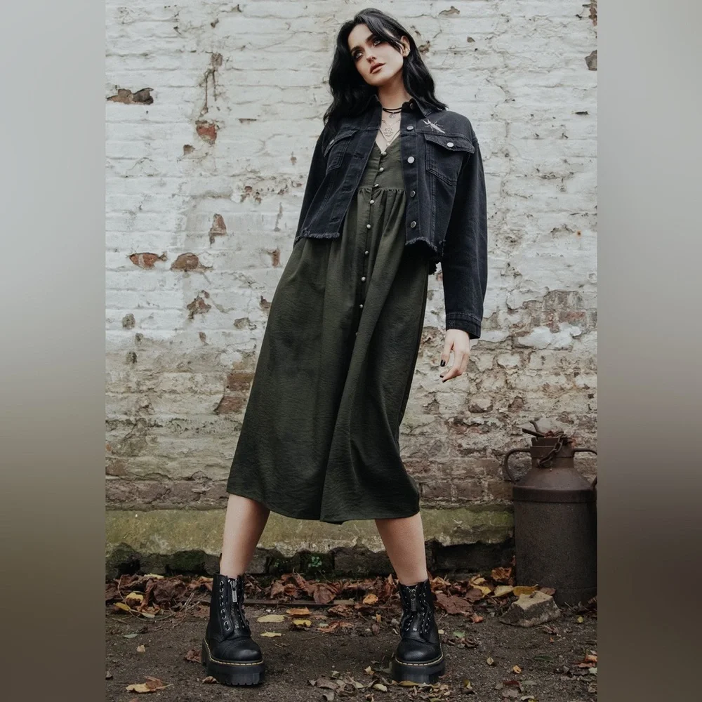 Disturbia Olive Green Midi Dress - Picture 2 of 8